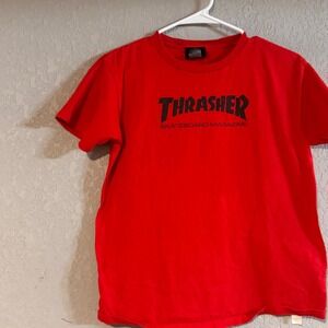 Thrasher Magazine Skateboarding Logo T Shirt Red Size Large